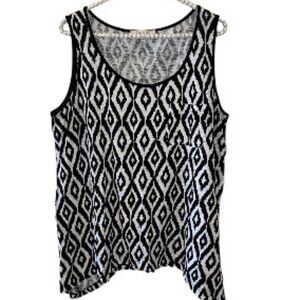 Black & White Diamond Patterned 100% Cotton Tank Top - Jones New York - XL